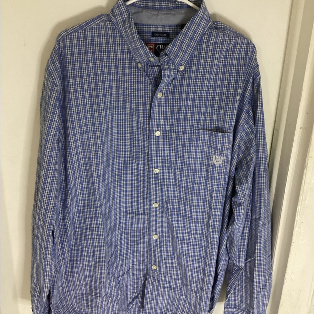 Chaps Men's Blue Plaid Button Down Shirt Size XXL